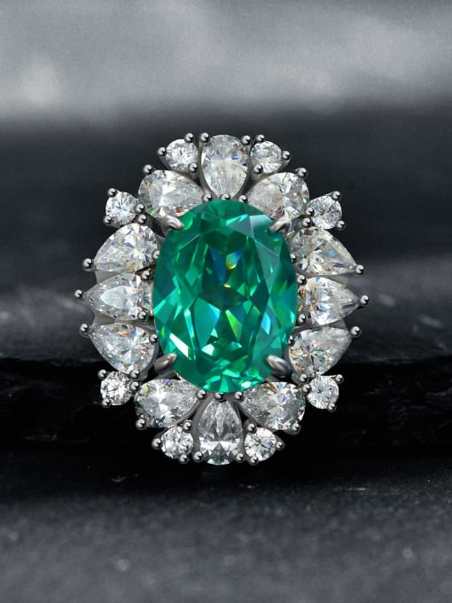 Palaiba green [R 1914] 925 Sterling Silver High Carbon Diamond Green Geometric Luxury Ring